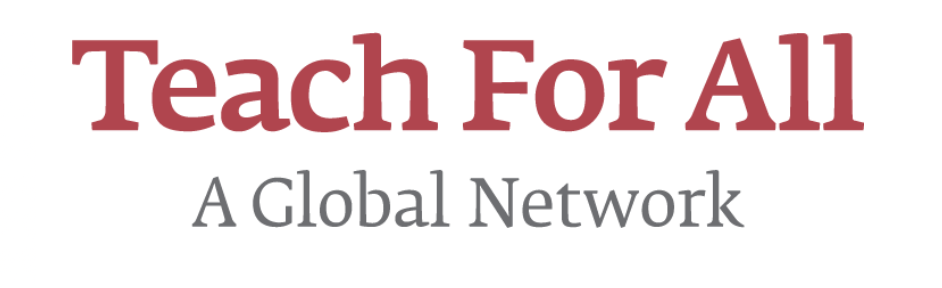 Teach for All logo showing the big red writing ‘Teach for All’ on top of the smaller grey writing ‘A Global Network’ on a white background.